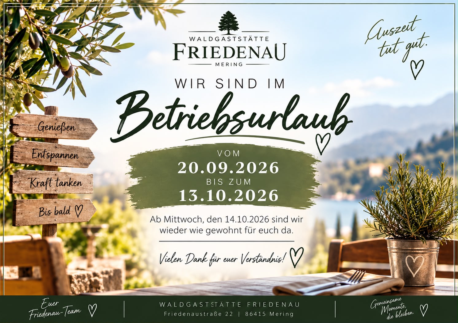 Urlaubshinweis-09-2026 Waldgastätte Friedenau in Mering
